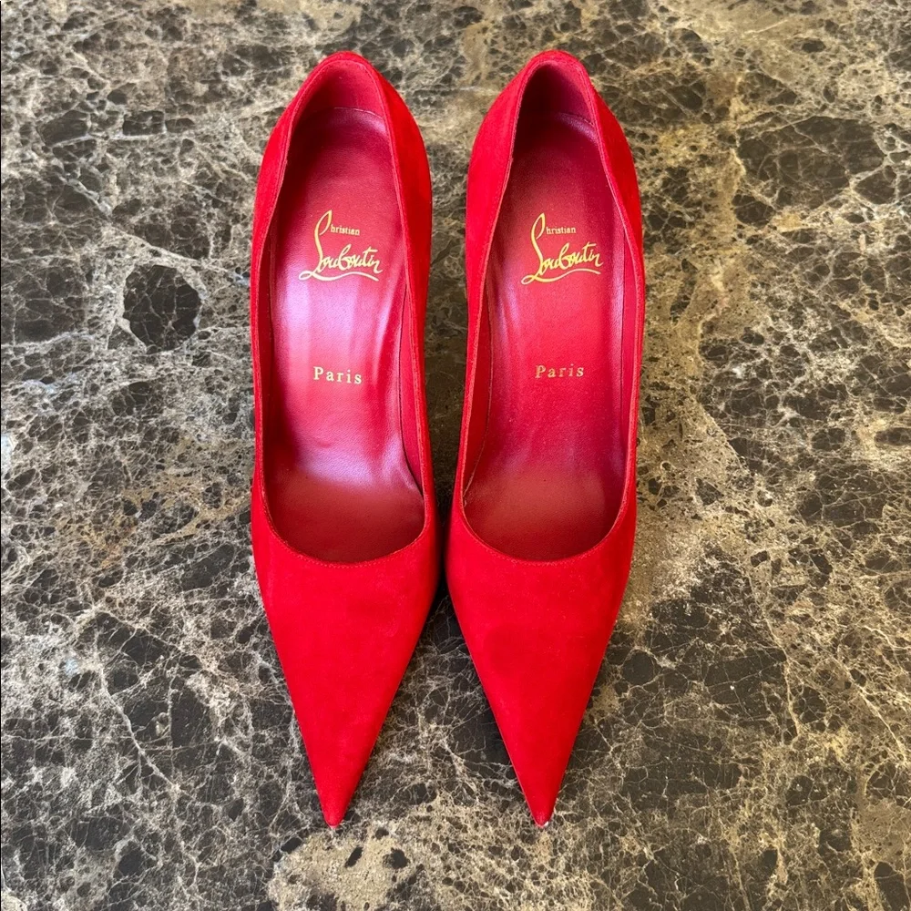Christian Louboutin Kate max 100mm red loubi suede stiletto sz 39 - Picture 3 of 12
